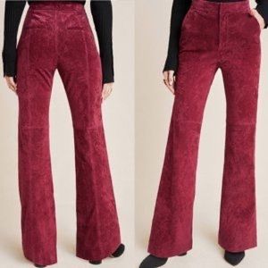 Deadstock Anthropologie red suede flare pants